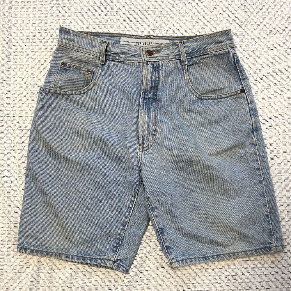 Vtg Structure Jean Shorts Made In USA Blue Denim Faded Urban Wear Y2K Men 33 EUC